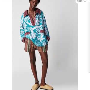 Free People Yellow and Blue Floral Top